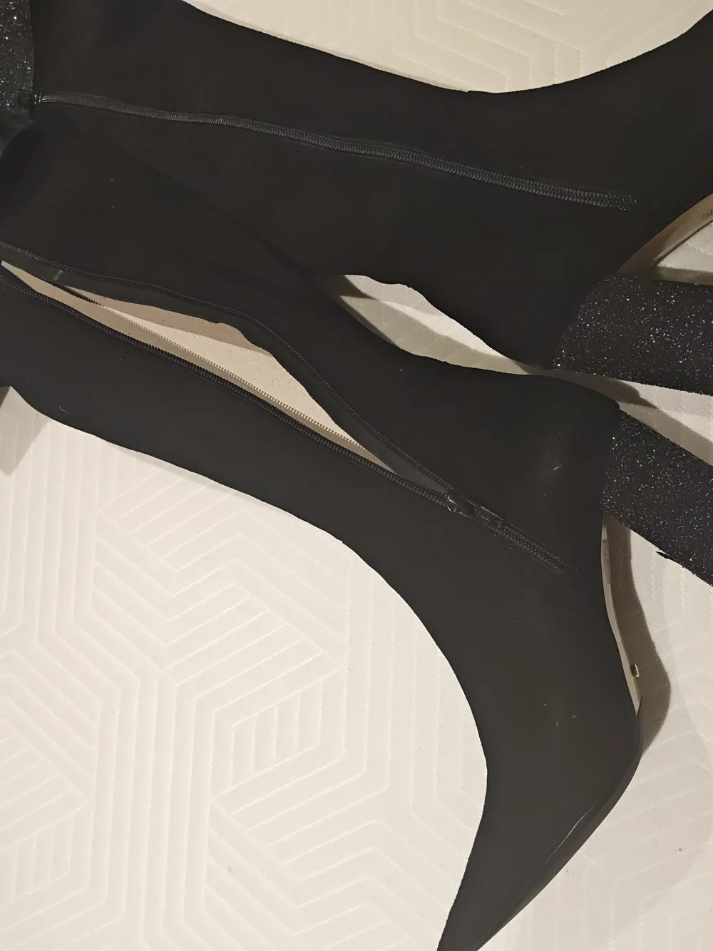 Black Glitter Cuff Over-the-Knee Block Heel Boots 39
